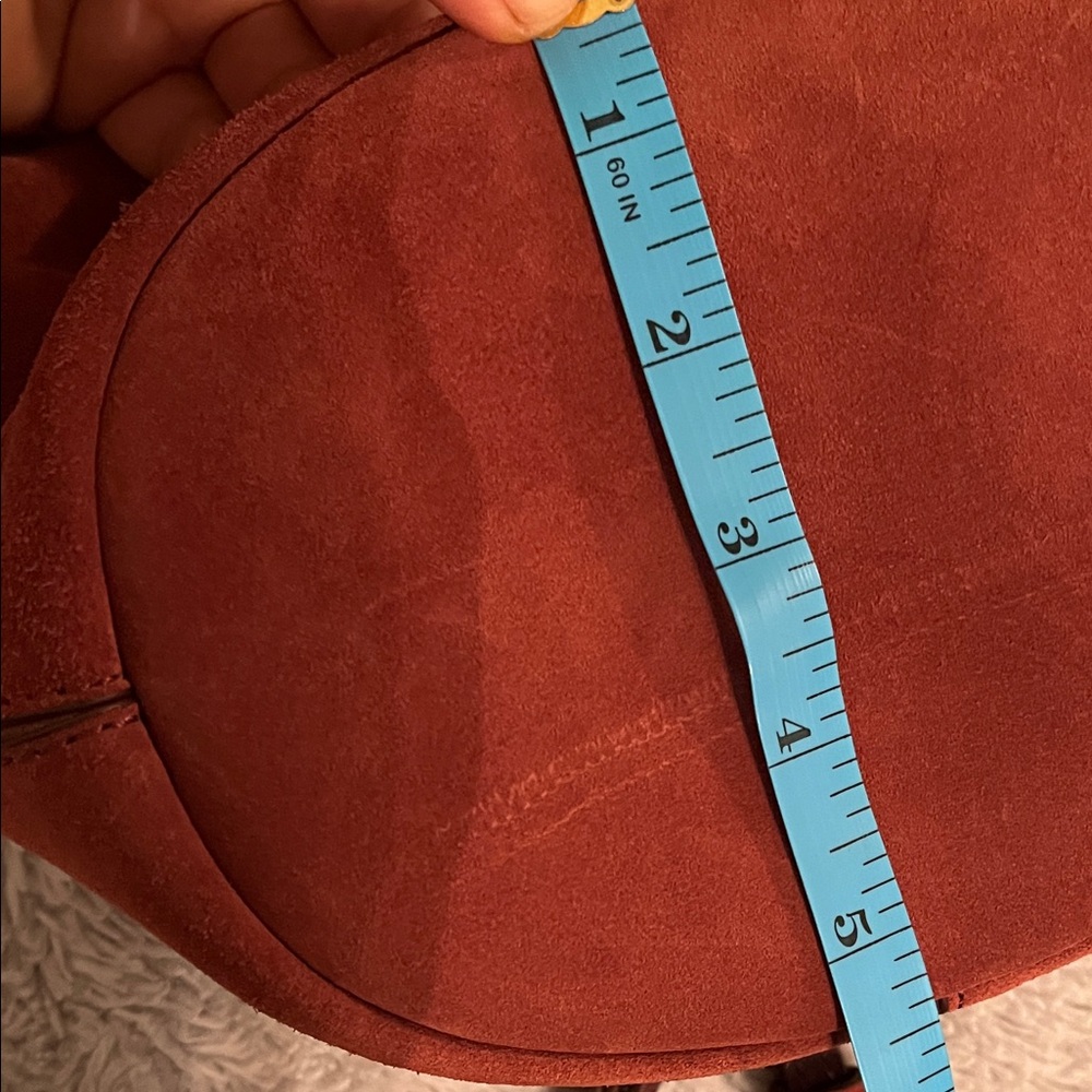J. Crew Rust Suede Bucket Bag with Brass Ring Handles - Picture 8 of 9